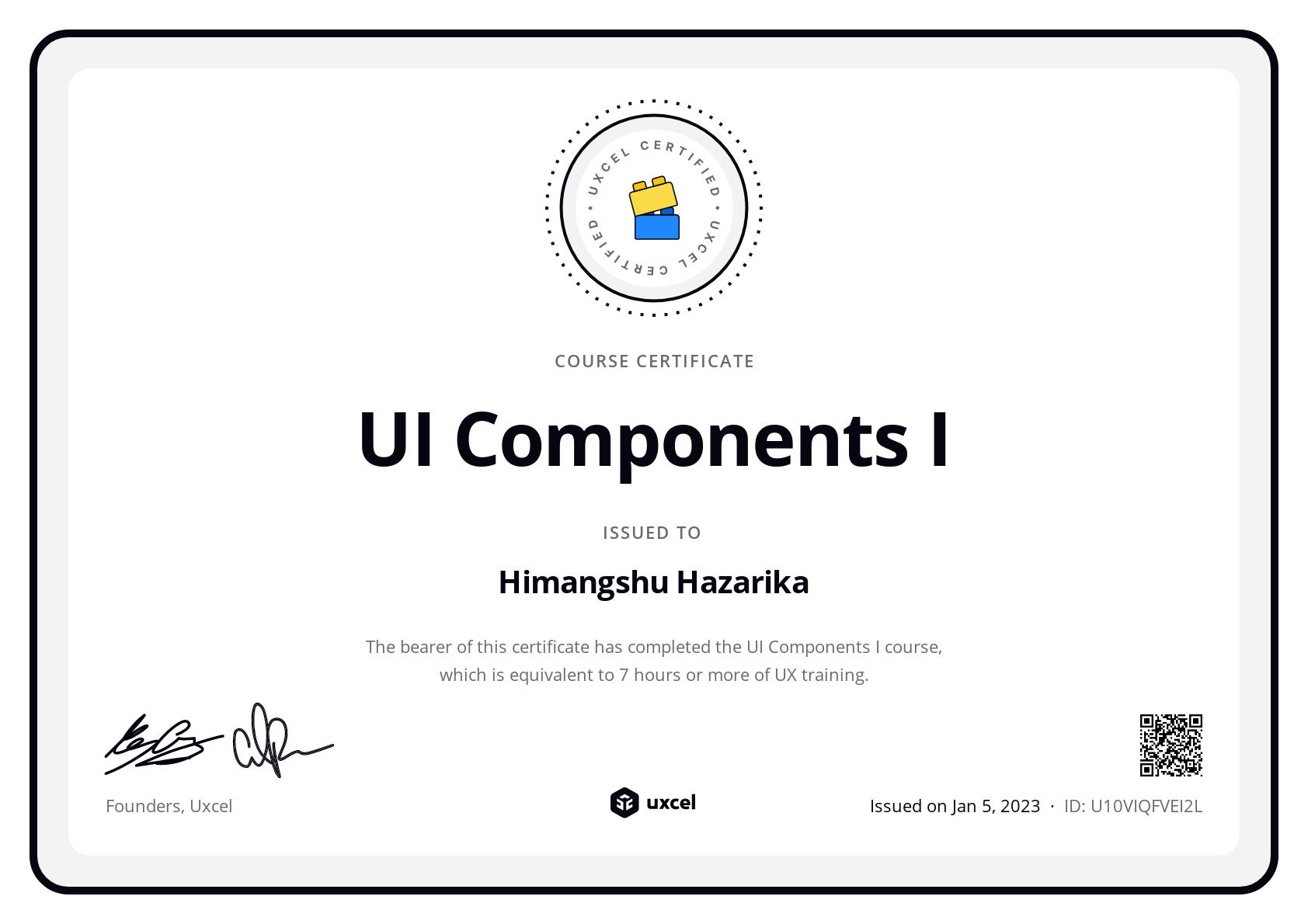 Himangshu Hazarika's certificate